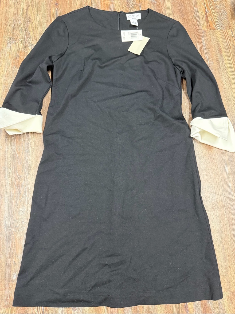 Vintage Y2K Carmen Originals black dress with white cuffs, size 6. Brand new wit
